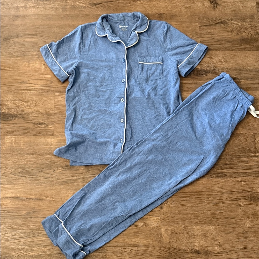 Pajamagram Women's Blue Pajama Set with White Trim Size Small